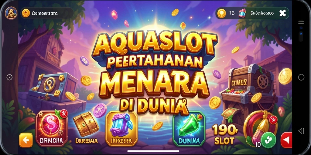 Screenshot gameplay AQUASLOT yang menunjukkan pertahanan menara yang strategis.