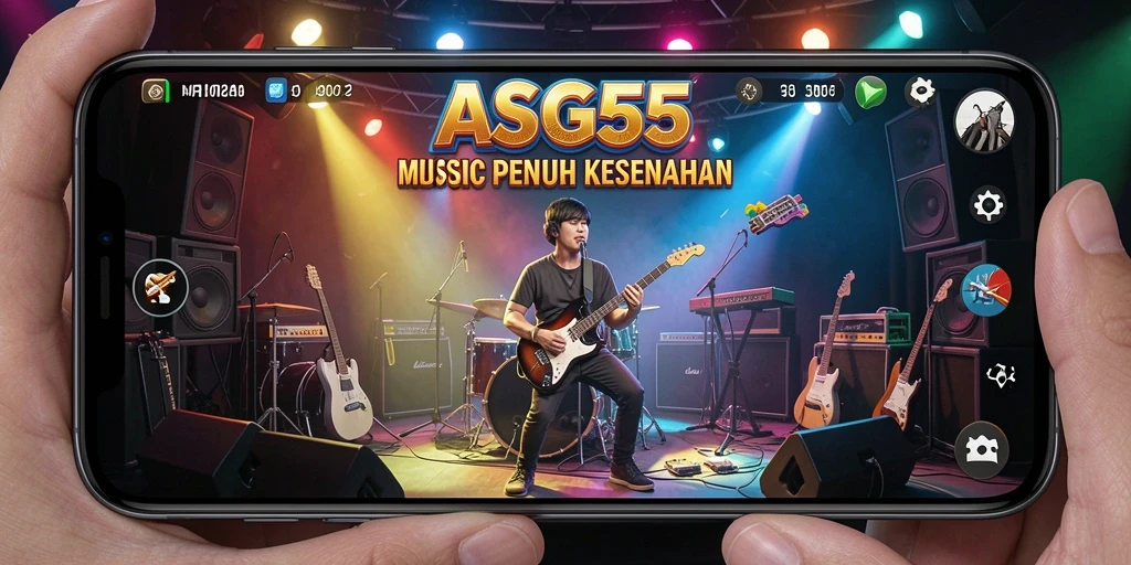 Tangkapan layar utama ASG55 menampilkan gameplay musik yang seru.