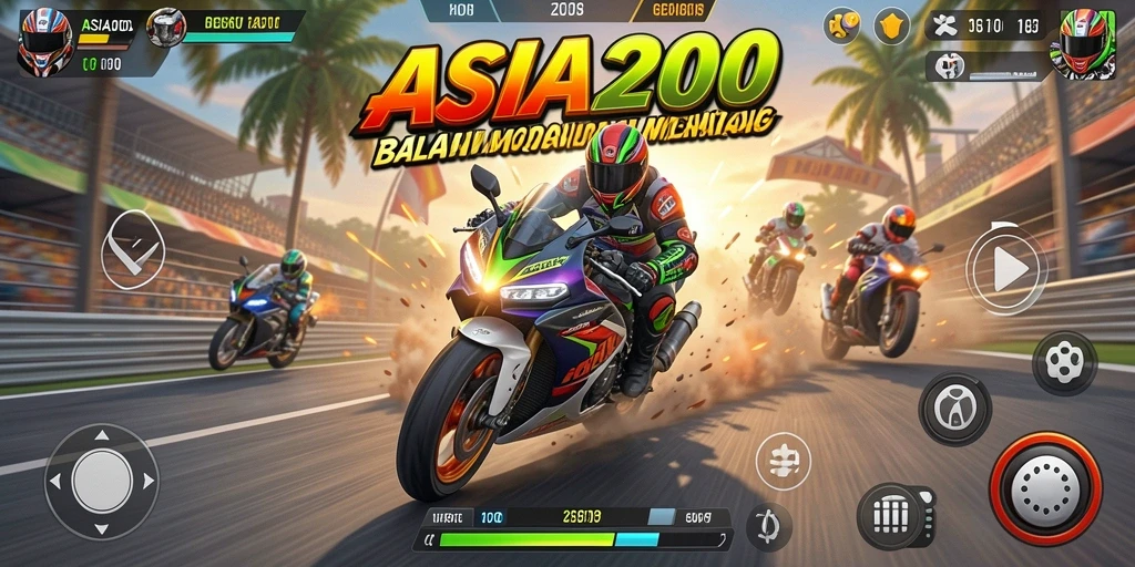 Tampilan seru dari gameplay balapan motor ASIA200.