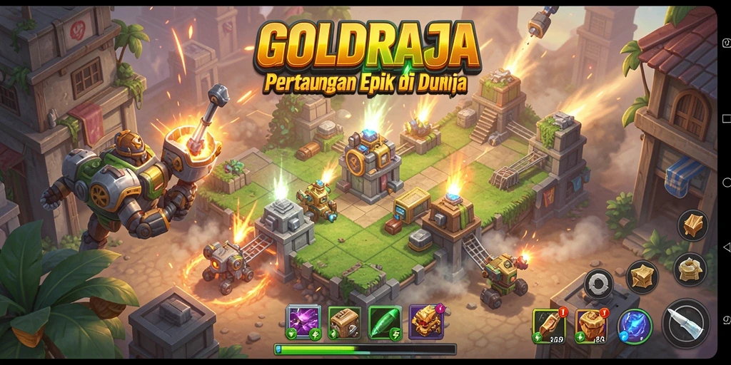 Tampilan gameplay Tower Defense yang menegangkan di GOLDRAJA.