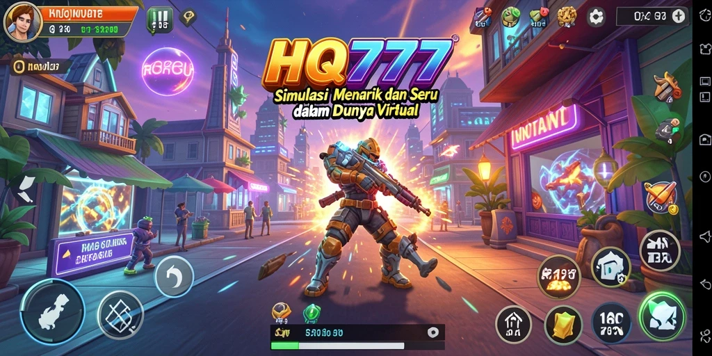 Tampilan gameplay HQ777 yang menampilkan interaksi karakter dalam dunia virtual.