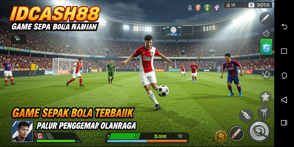 Screenshot gameplay IDCASH88 menampilkan aksi seru pertandingan sepak bola.