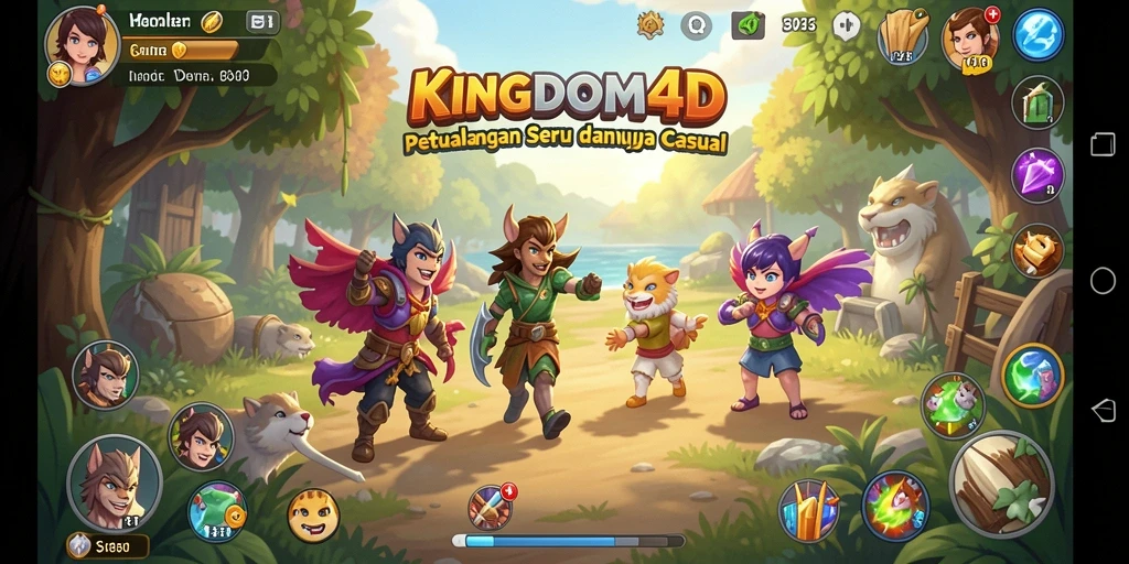 Screenshot gameplay KINGDOM4D yang penuh warna dan seru.