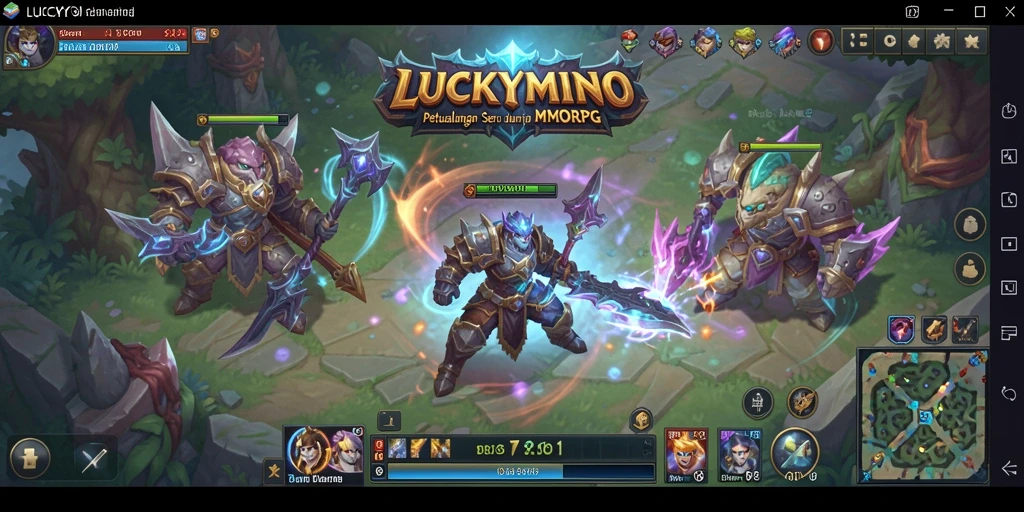 Tangkapan layar gameplay LUCKYMINO yang menampilkan pertarungan epik antara pemain.