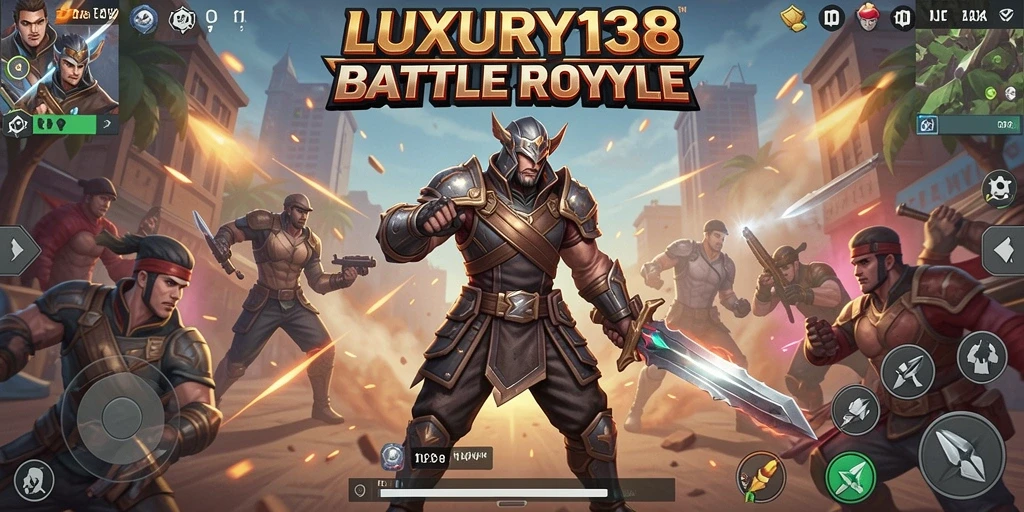 Screenshot utama LUXURY138 menampilkan aksi intens dalam pertarungan Battle Royale yang mendebarkan.