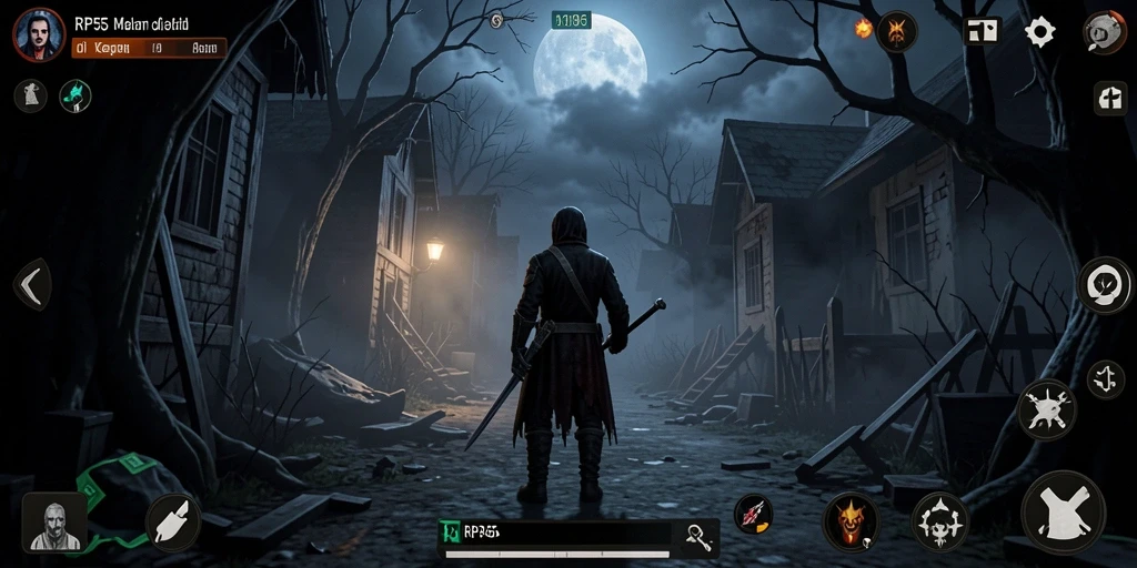 Tangkapan layar menunjukkan gameplay menegangkan RP55 dengan suasana yang kelam.